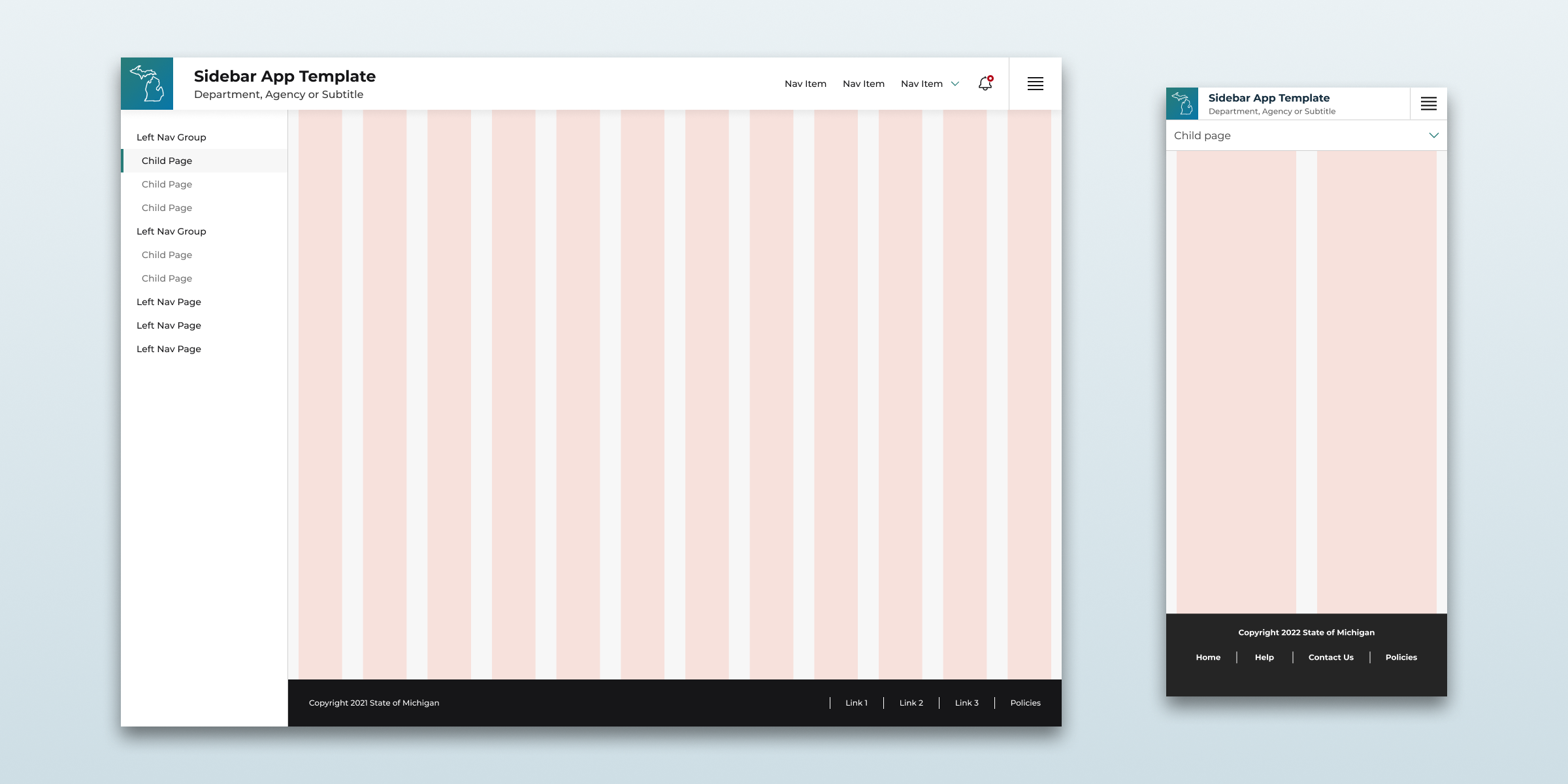 An image of an empty sidebar template on a desktop device next to an image of an empty sidebar template on a mobile device.