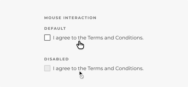 A cursor changing its icon once it hovers over checkboxes in different states, as described in the caption below.