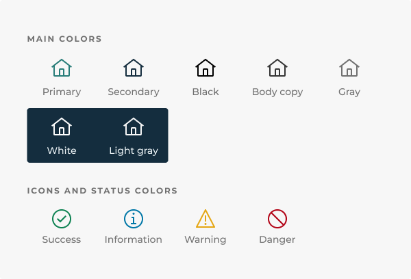 Examples of icons in main colors and status colors.