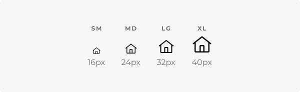 Small, medium, large, and extra large icons, as described in the caption.