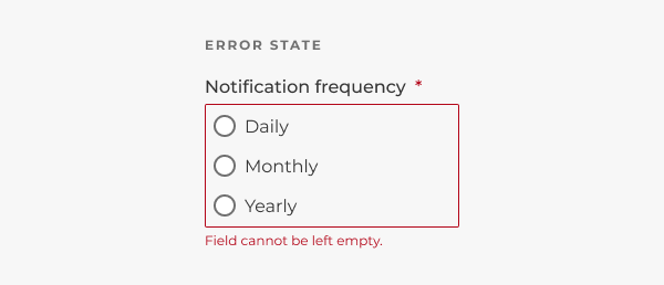A radio button marked with an error, as described in the caption.