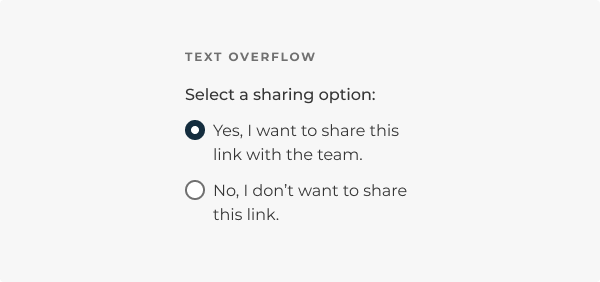 Radio button label text overflowing to the next line, as described in the caption.
