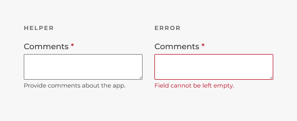 An example of helper text and error text, as described in the caption.