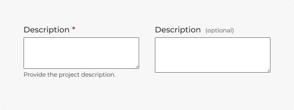An example of text areas properly marked as required and optional.