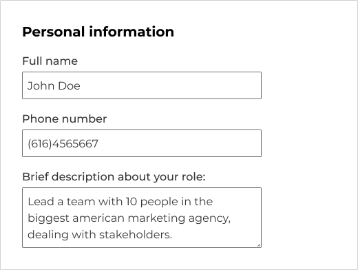 Example using a text area to capture user feedback.